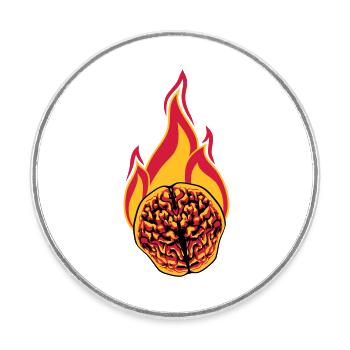 smart brain smart on fire think ko - Round  fridge magnet - white - Front