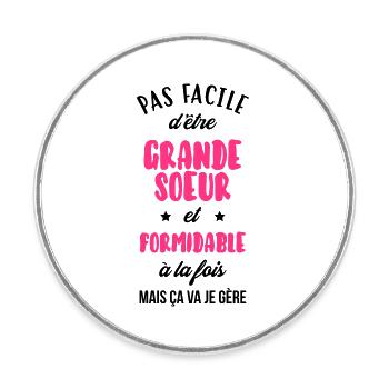 Grande Soeur Sœur Naissance Bébé Famille - Round  fridge magnet - white - Front