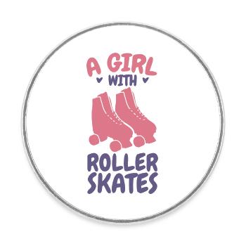 A girl with roller skates - Round  fridge magnet - white - Front
