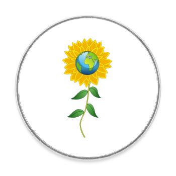 Planète Terre et fleur de tournesol - Magnet rond - blanc - Devant