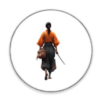 Silhouette de samouraï en robe orange - Magnet rond - blanc - Devant