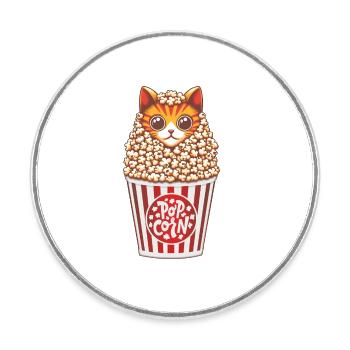 Popcorn Katze Anime - Runder Kühlschrankmagnet - Weiß - Vorne