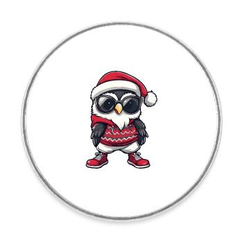 Owl Christmas X-Mas - Round  fridge magnet - white - Front