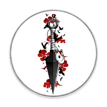 Kunai red crow clouds - Japanese - Round  fridge magnet - white - Front