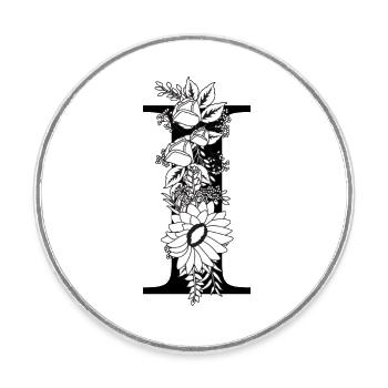 Lettre i floral noir et blanc - Magnet rond - blanc - Devant
