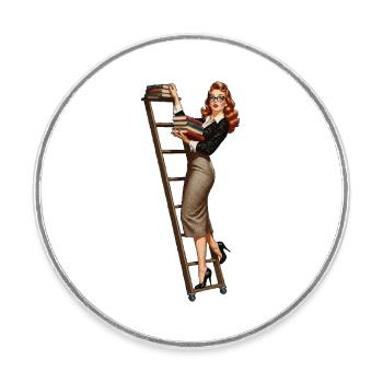 Librarian pinup - Round  fridge magnet - white - Front