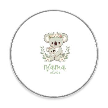 Mama Est. 2024 Koala câlin Couronne florale nouvelle maman - Magnet rond - blanc - Devant