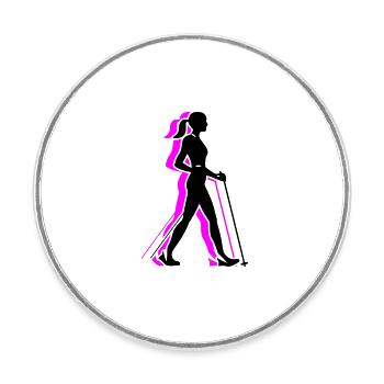 Nordic Walking Woman Icon - Round  fridge magnet - white - Front