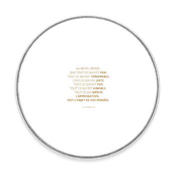 PHILIPPIENS 4:8 - VERSET DE LA BIBLE - Couleur or - Magnet rond - blanc - Devant