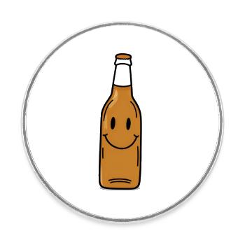 Lächelnde Bierflasche Cartoon - Runder Kühlschrankmagnet - Weiß - Vorne