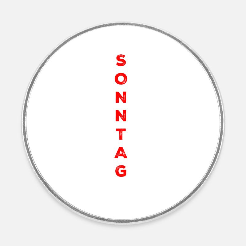 Dimanche - rouge - Magnet rond - blanc