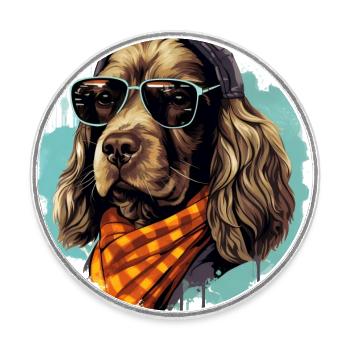 Spaniel Silhouette | Bold Dog Design Streetwear - Runder Kühlschrankmagnet - Weiß - Vorne