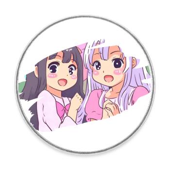 2 Kawaii Anime Cartoon Filles Rose - Magnet rond - blanc - Devant