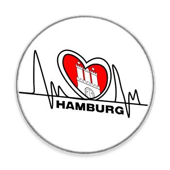 Hamburger Herzschlag - Runder Kühlschrankmagnet - Weiß - Vorne