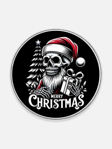 Christmas Skull mit Weihnachtskugeln - Runder Kühlschrankmagnet - Weiß