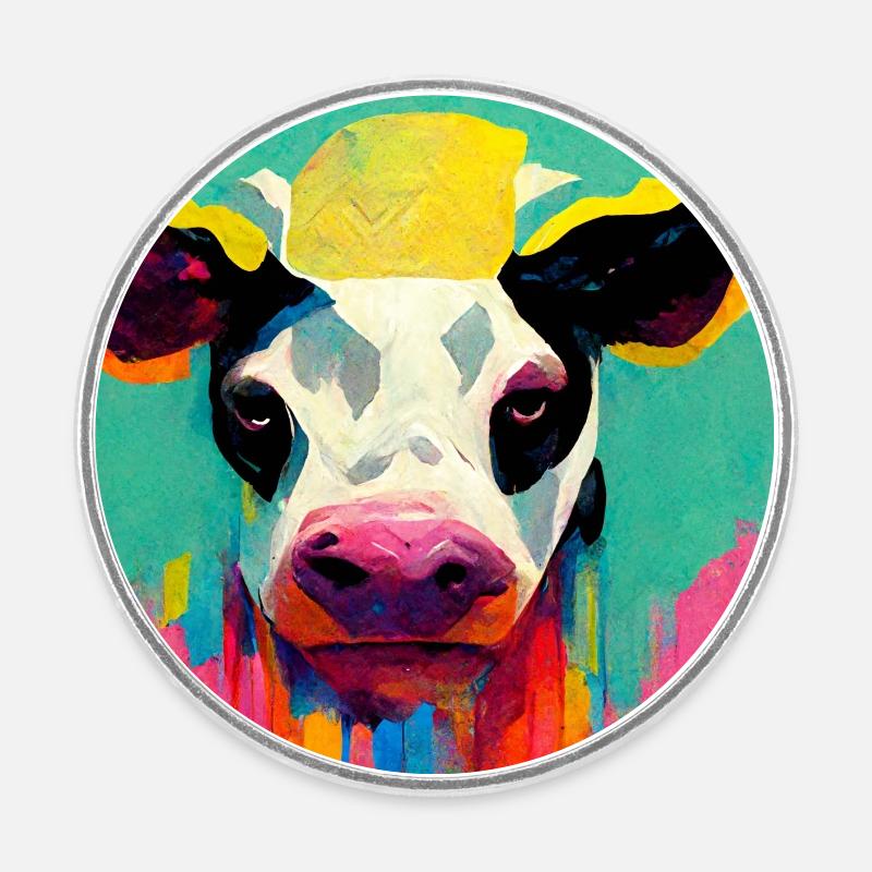 Funny Cow Pop Art Abstract - Round  fridge magnet - white