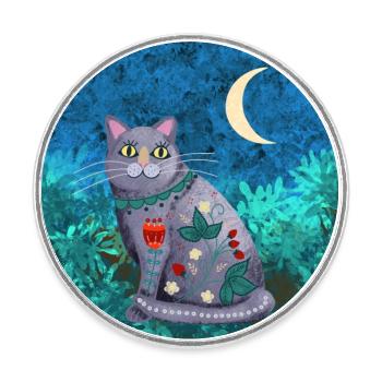 Chat de nuit chat et lune - Magnet rond - blanc - Devant
