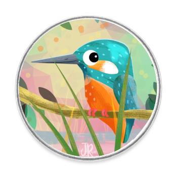Kingfisher - Round  fridge magnet - white - Front
