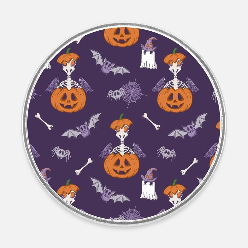 Skeletal Chicks with Pumpkin Halloween Pattern - Round  fridge magnet - white