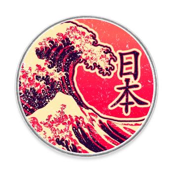Japan in Kanji with the Great Wave of Kanagawa - Round  fridge magnet - white - Front