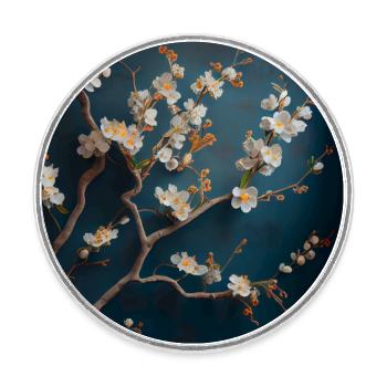 Cherry Blossom Branch - Round  fridge magnet - white - Front
