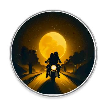 Paar fährt Motorrad - Runder Kühlschrankmagnet - Weiß - Vorne
