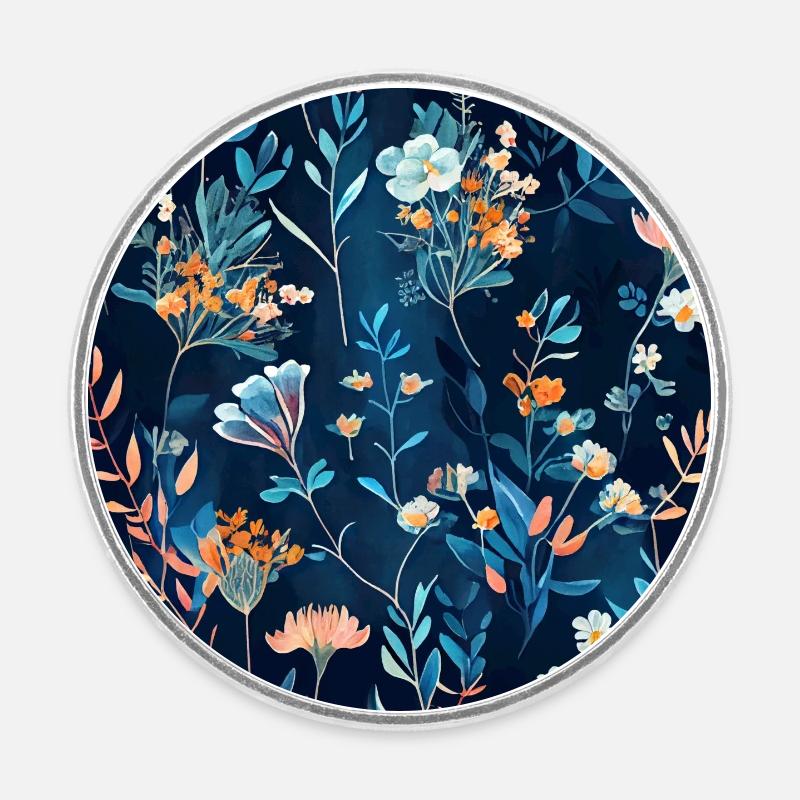 Wildflowers Floral Blue - Round  fridge magnet - white