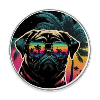 Mops Hund + Sonnenbrille Palmen, Hundeliebhaber KI - Runder Kühlschrankmagnet - Weiß - Vorne