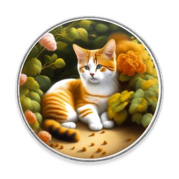 Cute cat in the garden - Round  fridge magnet - white - Front