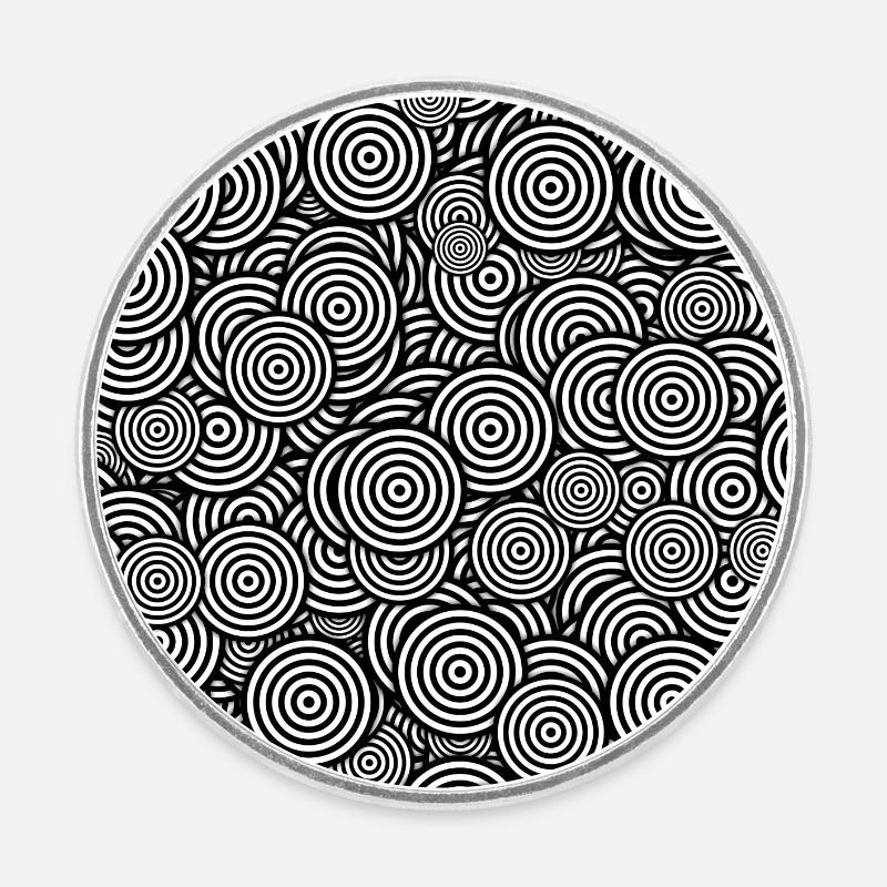 Many circles (patterns, black and white) - Round  fridge magnet - white