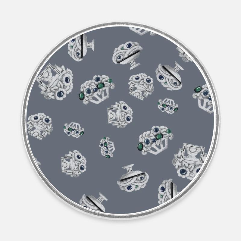 Broche Argentée Yeux Émeraude - Magnet rond - blanc