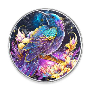 Oiseau de nuit, merle, rossignol, fleurs, en détresse - Magnet rond - blanc - Devant