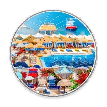 spending sunny holiday at sea side - Round  fridge magnet - white - Front