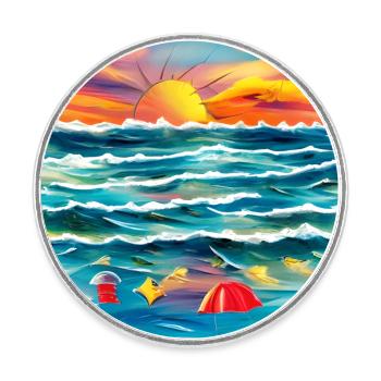 summer with parents at sea side - Round  fridge magnet - white - Front