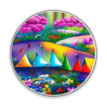 Kindheit mit dem Fahrrad in den Frühlingsbergen - Runder Kühlschrankmagnet - Weiß - Vorne