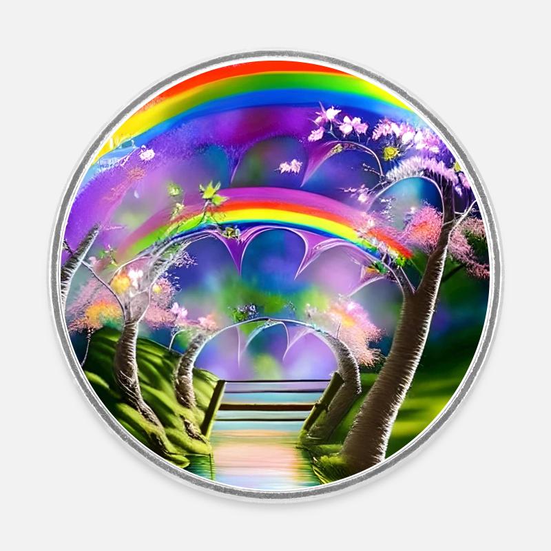 rainbow in spring - Round  fridge magnet - white