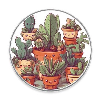 Cute succulents as comic in ceramic pots - Round  fridge magnet - white - Front