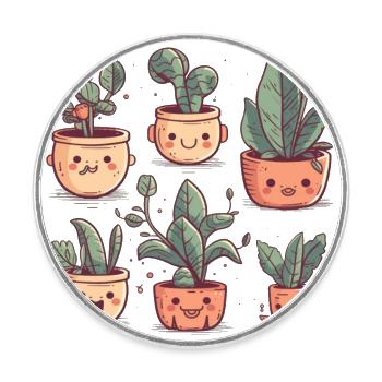 Cute plants as comic in ceramic pots - Round  fridge magnet - white - Front
