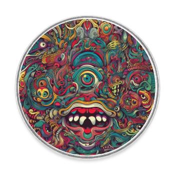 Psychedelic explosion - surrealist motif - Round  fridge magnet - white - Front