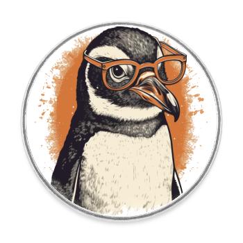 Nerdy Pinguin mit oranger Brille - Runder Kühlschrankmagnet - Weiß - Vorne