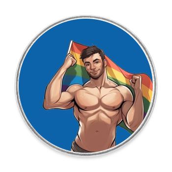 Mann mit Regenbogenflagge - Runder Kühlschrankmagnet - Weiß - Vorne