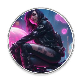 Hot Girl on Bike - Me and my Motorcycle - Round  fridge magnet - white - Front