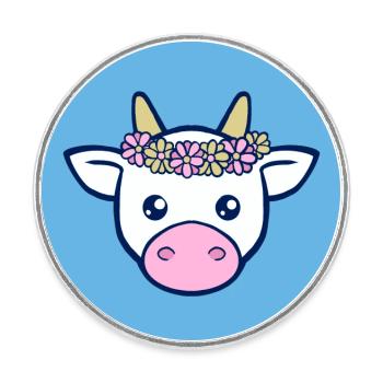cow with a flower crown - Round  fridge magnet - white - Front