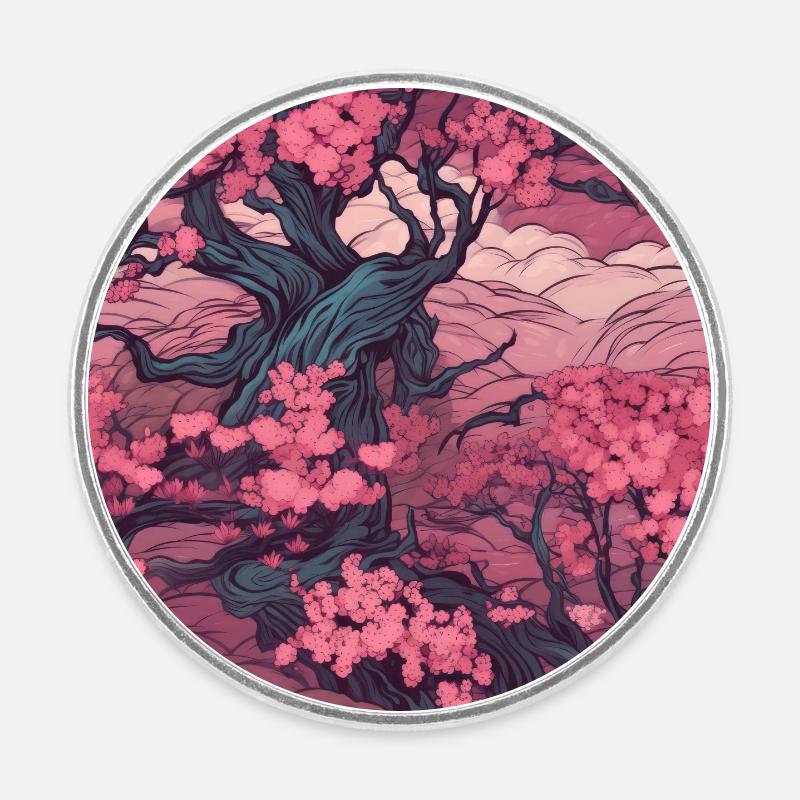 Anime Euphoria: Fantasy Cherry Blossom Dreamscape - Magnet rond - blanc