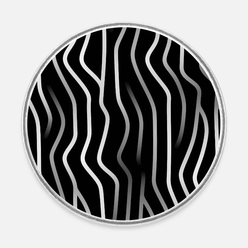 Élégance monochrome : lignes abstraites blanches sur noir - Magnet rond - blanc
