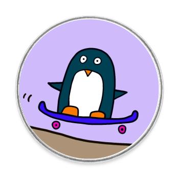 Pinguin fährt skateboard - Runder Kühlschrankmagnet - Weiß - Vorne