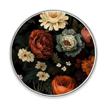 Dutch Nocturne: Leuchtende florale Pastorale auf Schwarz - Runder Kühlschrankmagnet - Weiß - Vorne