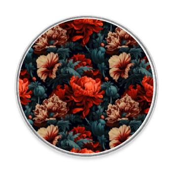 Dutch Nocturne: Luminous Floral Pastoral on black - Round  fridge magnet - white - Front
