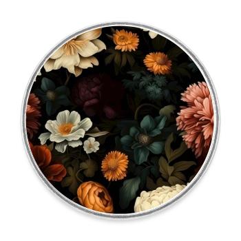 Dutch Nocturne: Leuchtende florale Pastorale auf Schwarz - Runder Kühlschrankmagnet - Weiß - Vorne