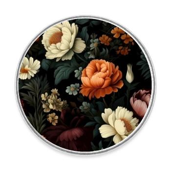 Dutch Nocturne: Leuchtende florale Pastorale auf Schwarz - Runder Kühlschrankmagnet - Weiß - Vorne